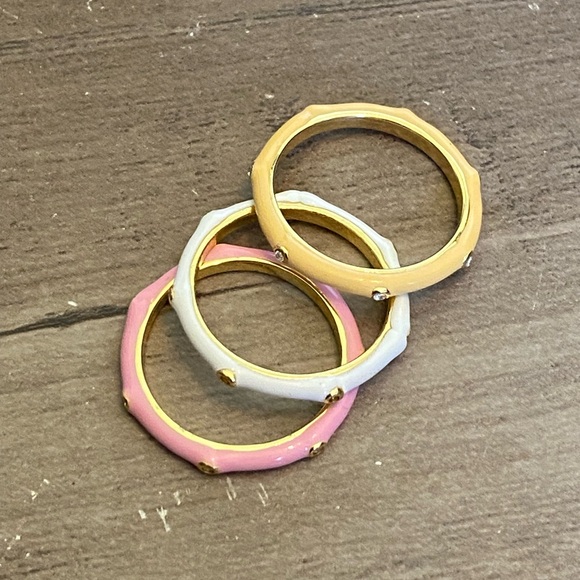 New Adornia 14k Yellow Gold Vermeil Sherbert Enamel Trio Ring - Set of 3 - Picture 2 of 6